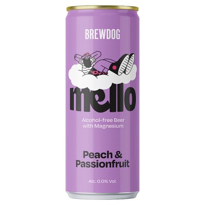 BrewDog Mello alcohol-free peach and passionfruit beer 330ml, imported from the UK