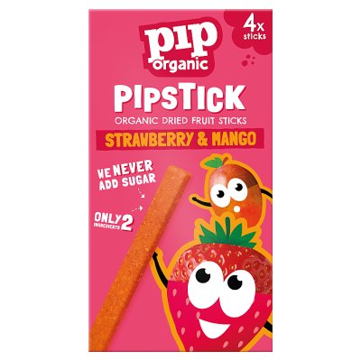 Pip Organic fruit snack Strawberry & Mango 4x18g, imported from the UK
