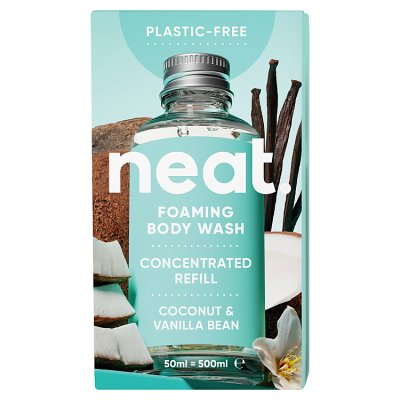 Neat coconut vanilla body wash refill 50ml, imported from the UK