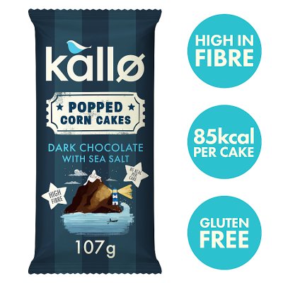 Kallo dark chocolate corn cakes with sea salt 107g, UK version