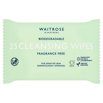 Waitrose cleansing facial wipes fragrance free, 25 pack, imported from the UK