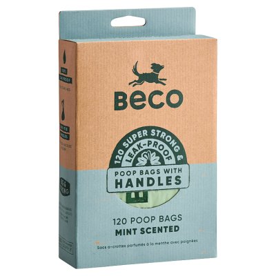 Beco mint scented poop bags with handles, imported from the UK