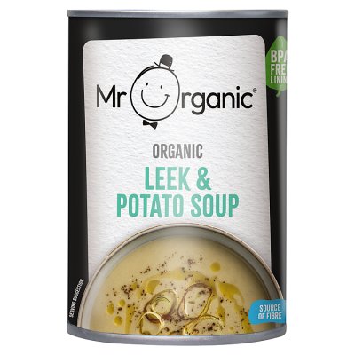 Mr Organic Leek and Potato Soup in a tin, 400g (British brand)