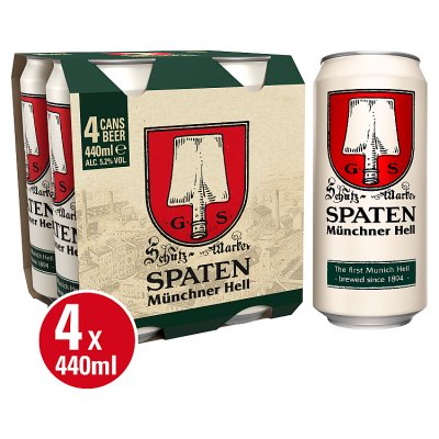 Spaten Helles lager beer in 4x440ml cans, UK version