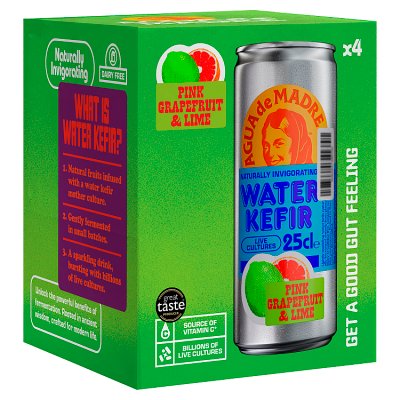 Agua De Madre water kefir pink grapefruit and lime 4x25cl, UK version