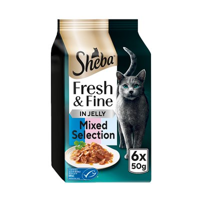 Sheba wet cat food pouches tuna and salmon 6x50g, UK version