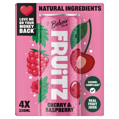 FRUiTZ sparkling drink cherry raspberry 4x330ml, UK version