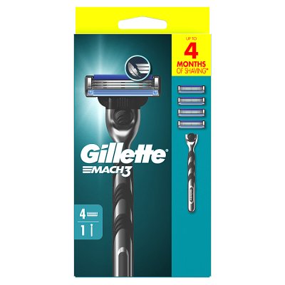 Gillette Mach3 razor starter kit with 4 blades, imported from the UK