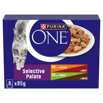 Purina One adult cat Selective Palate wet food 8x85g, UK version