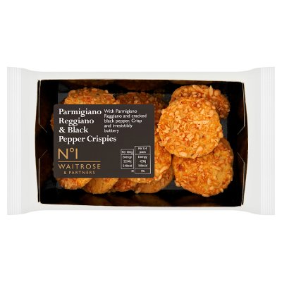 Waitrose No.1 Parmesan Reggiano Black Pepper Crispies 75g, imported from the UK