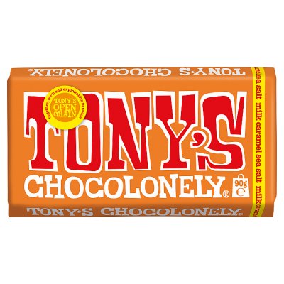 Tony's Chocolonely milk chocolate caramel sea salt 90g (British brand)