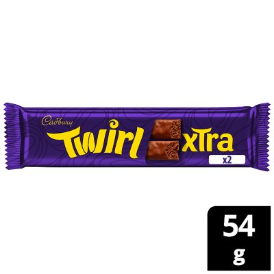 Cadbury Twirl Xtra chocolate bar 54g, imported from the UK