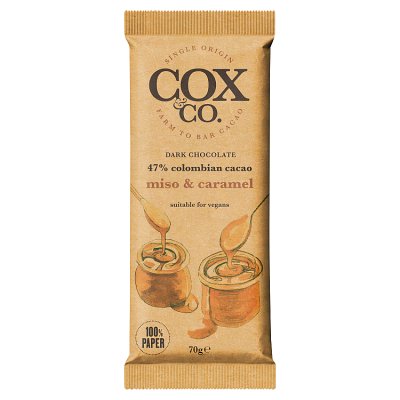 Cox & Co dark chocolate miso and caramel bar 70g - British product