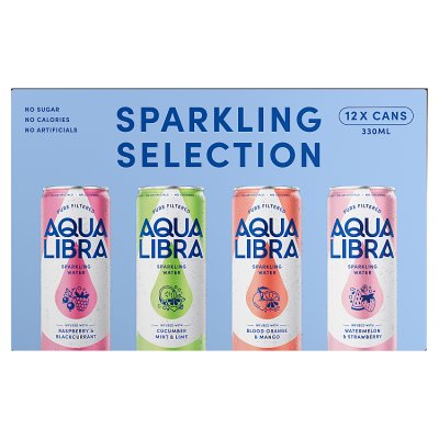 Aqua Libra flavoured sparkling water mixed pack 12x330ml, imported from the UK