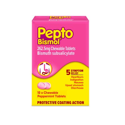 Pepto Bismol chewable tablets for stomach relief, 12 tablets - British product