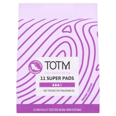 TOTM organic cotton pads Super Flow 11 pack (British brand)