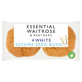 Essential Waitrose white sesame seed buns 4 pack (British brand)