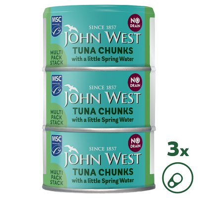 waitrose John West No Drain Tuna Chunks with a Little Spring Water MSC 3x100g- Buy online at McGrocer