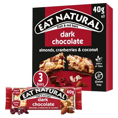 Eat Natural dark chocolate almond cranberry coconut bars 3x40g, UK version