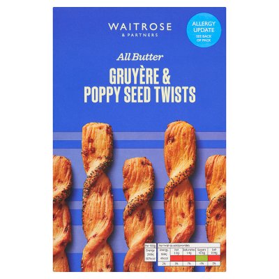 Waitrose Gruyere and Poppy Seed Twists 125g savoury pastry, UK version