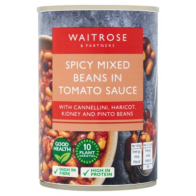 Waitrose mixed beans in spicy tomato sauce 400g (British brand)