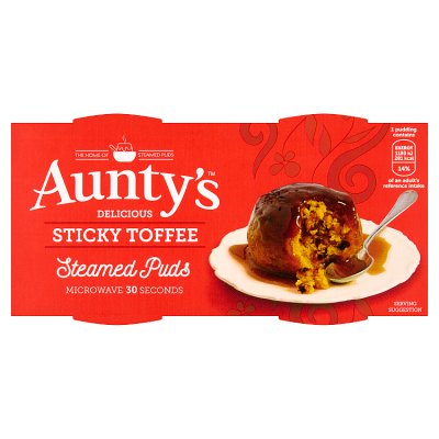 Aunty's sticky toffee steamed puddings 2x95g, UK version