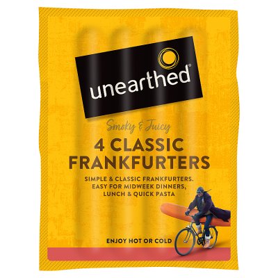 Unearthed classic frankfurters 140g, imported from the UK
