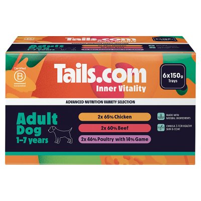 Tails.com dog food adult variety multipack 6x150g - British product