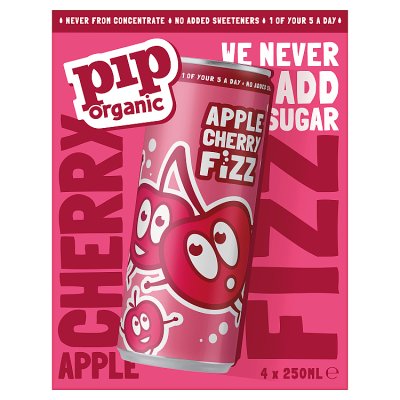 Pip Organic sparkling cherry fizz 4x250ml, imported from the UK