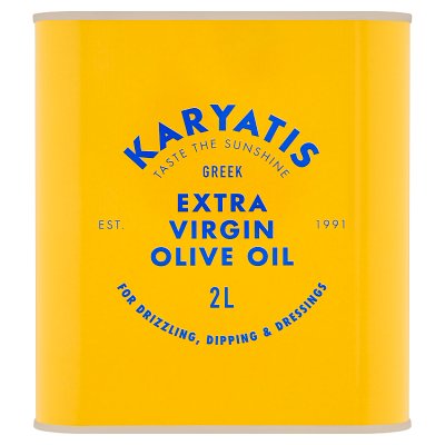 Karyatis extra virgin olive oil 2L tin, imported from the UK