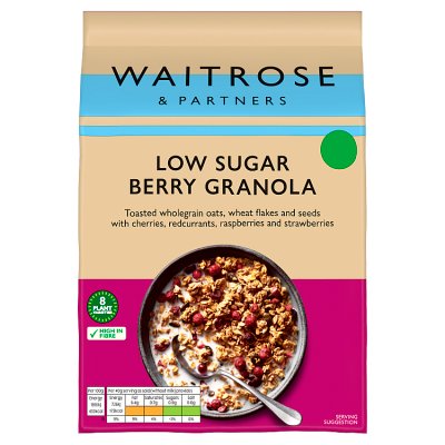 Waitrose low sugar berry granola breakfast cereal 500g, UK version