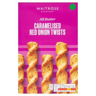Waitrose caramelised red onion twists 125g, imported from the UK