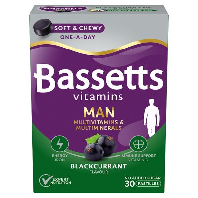 Bassetts Men's Multivitamins blackcurrant pastilles 30 pack - British product