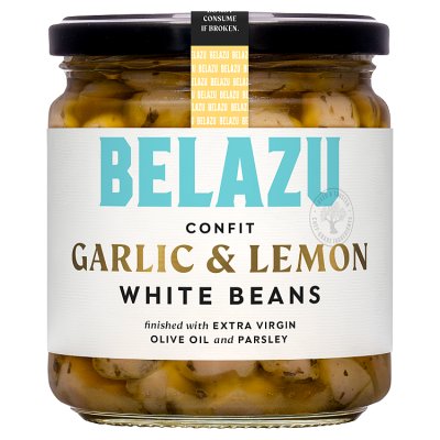 Belazu garlic and lemon white beans in a 320g jar, UK version