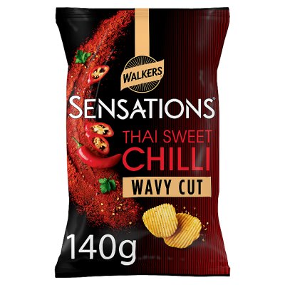 Walkers Sensations Thai Sweet Chilli wavy cut sharing crisps 140g, UK version