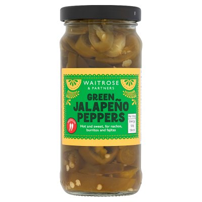 Waitrose green pickled jalapenos 220g (British brand)