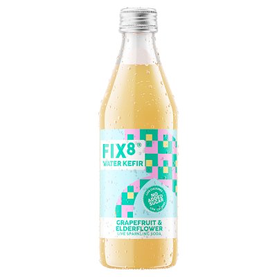 FIX8 water kefir sparkling soda grapefruit and elderflower 330ml, UK version