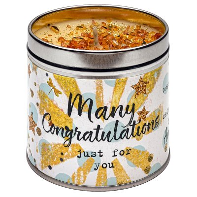 Best Kept Secrets scented candle tin 240g with Many Congratulations (British brand)