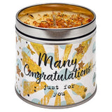 Best Kept Secrets scented candle tin 240g with Many Congratulations (British brand)