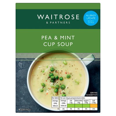 Waitrose pea and mint cup soup 4x27g sachets, UK version