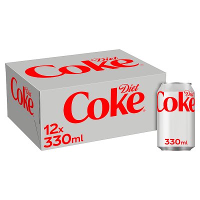 Diet Coke 12x330ml zero sugar cola cans, UK version