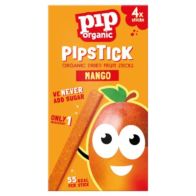 Pip Organic Mango Pipstick dried mango sticks 4x18g, imported from the UK