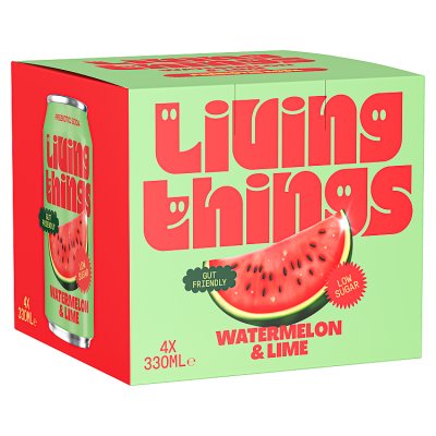 Living Things Watermelon Lime prebiotic soda 4x330ml, UK version