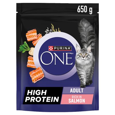 Purina One high protein salmon dry cat food 650g, imported from the UK