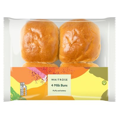Waitrose milk buns soft bread rolls 4 pack, imported from the UK