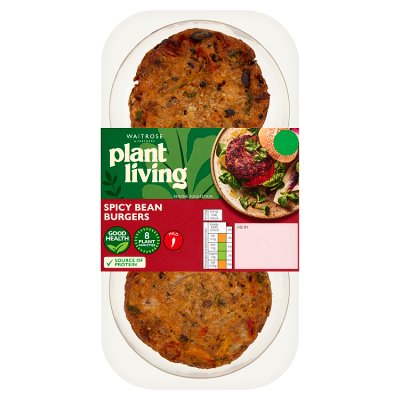 Plant Living vegan spicy bean burgers 190g, UK version