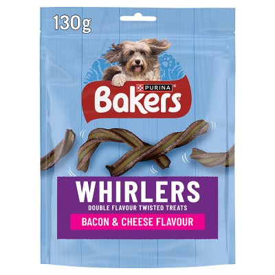 Bakers Whirlers dog treats bacon and cheese 130g, UK version