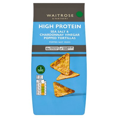Waitrose high protein salt and vinegar popped tortillas 80g, UK version