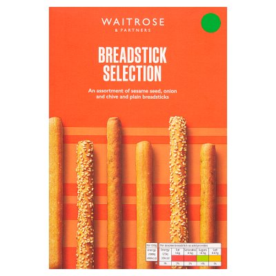 Waitrose breadstick selection 120g with sesame, onion and chive varieties - British product