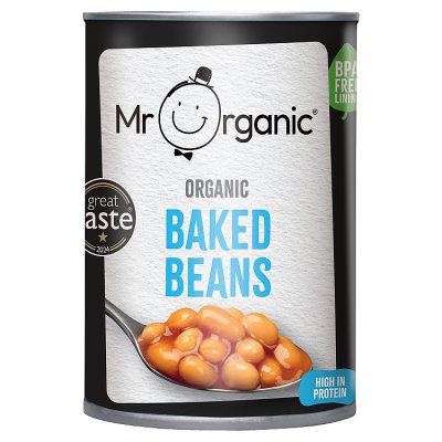 Mr Organic baked beans 400g tin, imported from the UK